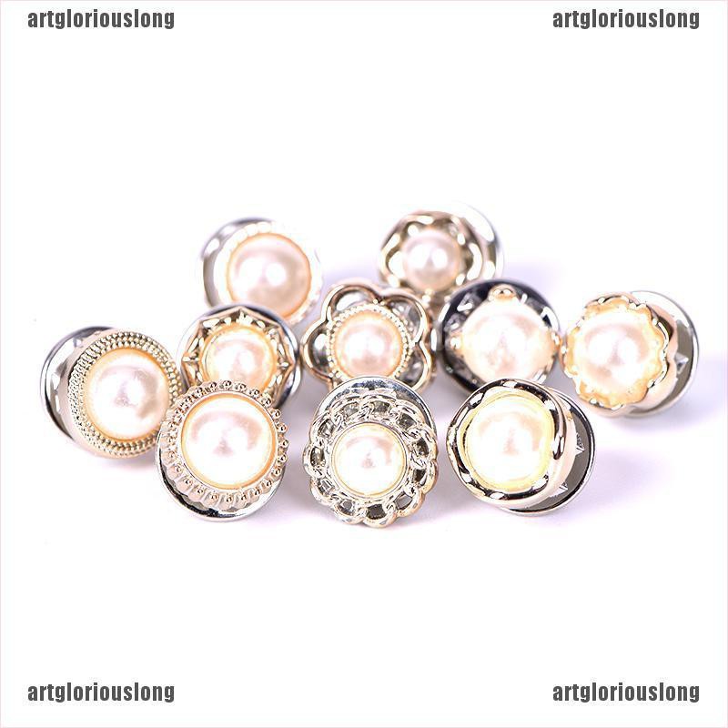 Set 10 Nút Cài Áo Hình Bông Hoa Đính Ngọc Trai Nhân Tạo Thời Trang