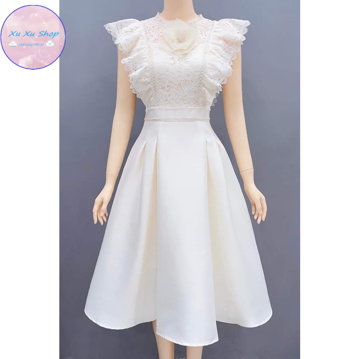 Đầm dự tiệc ren phối Tafta siêu đỉnh - XU XU SHOP - Váy nữ thiết kế cao cấp tặng hoa, chất xịn đi ăn cưới, dự sự kiện
