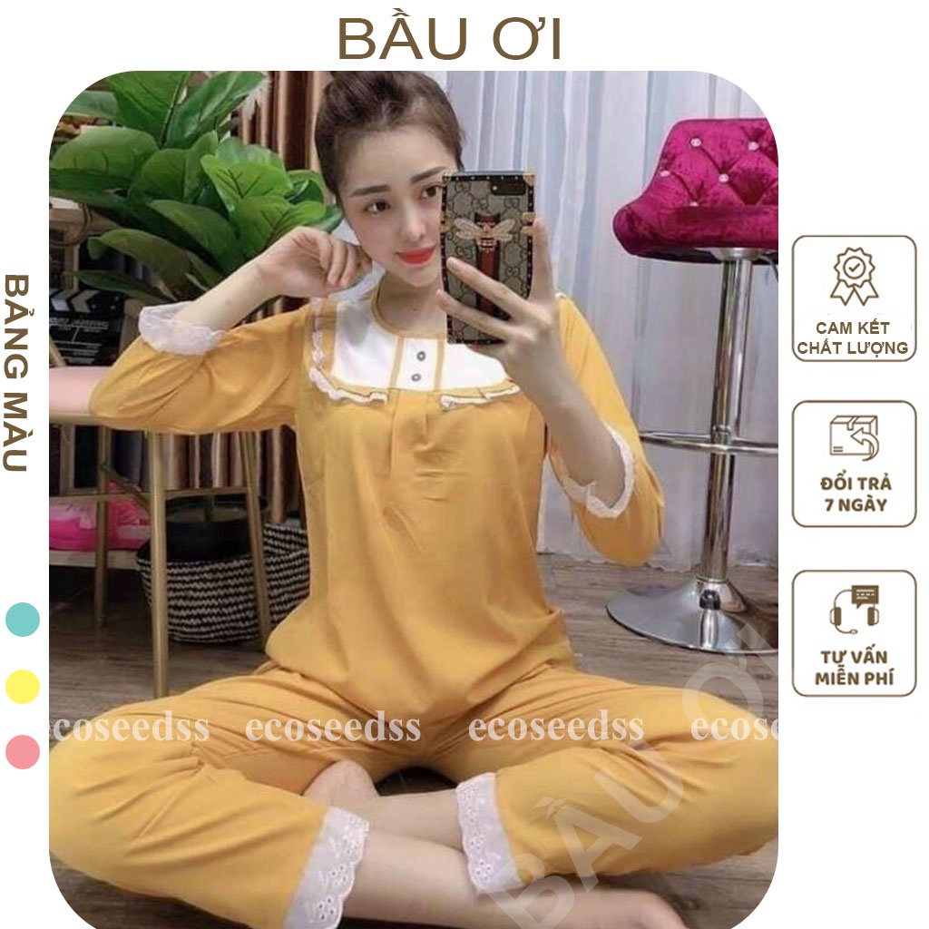 [BAUOI B18] BỘ QUẦN ÁO BẦU DÀI TAY MẶC NHÀ TRƯỚC VÀ SAU SINH KIỂU DÁNG TIỂU THƯ CÓ KHÓA CHO CON BÚ, CHẤT LỤA ĐŨI SIÊU