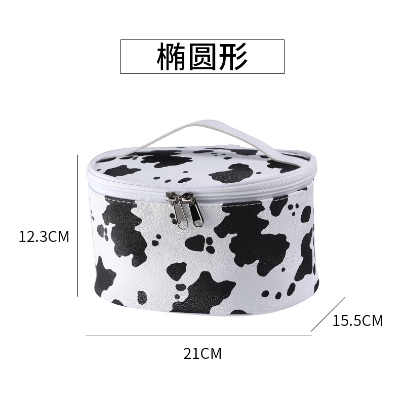Túi Đựng Mỹ Phẩm Da pu Chống Thấm Nước Họa Tiết Bò Sữa Hoa Xinh Xắn