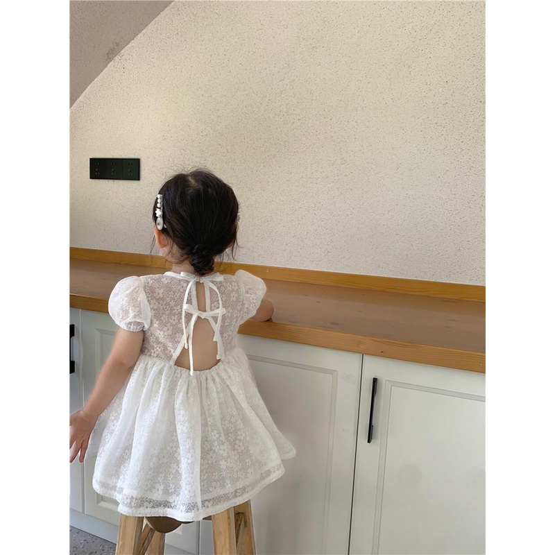 Đầm Công Chúa Tay Ngắn Phồng Màu Trắng Trơn Thời Trang Mùa Hè Hàn Quốc Mới Dành Cho Bạn Gái