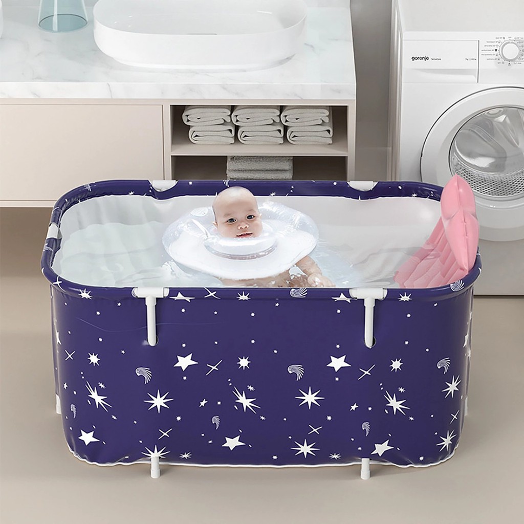 Bồn tắm Starry Blue khung nhựa có thể gấp gọn di động 1m2 dành cho người lớn và trẻ nhỏ + Tặng gối hơi và bơm cầm tay