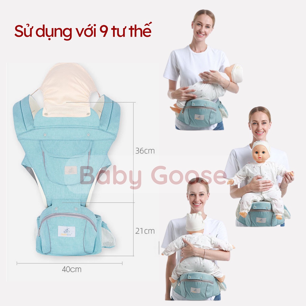 Địu em bé Gabesy cao cấp, địu 9 tư thế cho bé thoáng khí, có ghế ngồi, có đỡ cổ, có mũ che dành cho bé từ 0- 36 tháng.