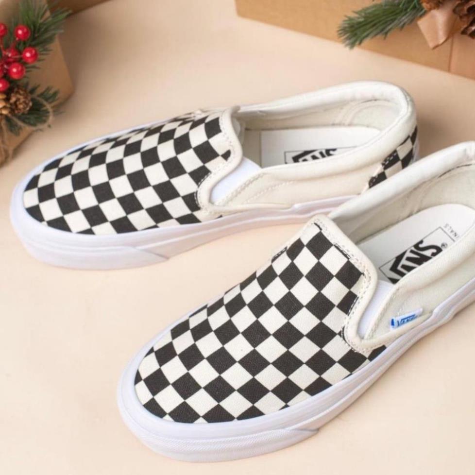 🔝 🚓 Giày Vans Caro Lười Classic Kẻ Ô Đen Trắng, Giày Nam Nữ Đi Chơi Thời Trang Giá Rẻ Full Box Bill 🍁