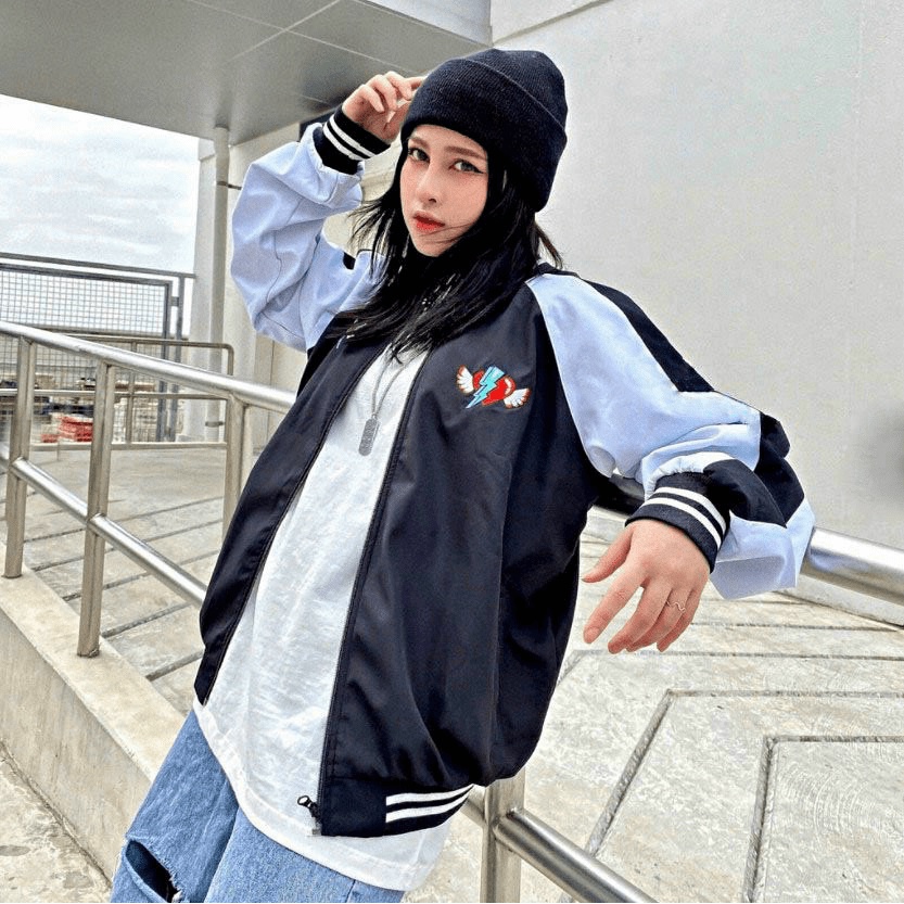 ÁO KHOÁC DÙ NAM UNISEX, ÁO KHOÁC GIÓ BOMBER THÊU TIM CÓ DÂY KHOÁ KÉO TIỆN LỢI M76 [NewUnisex]