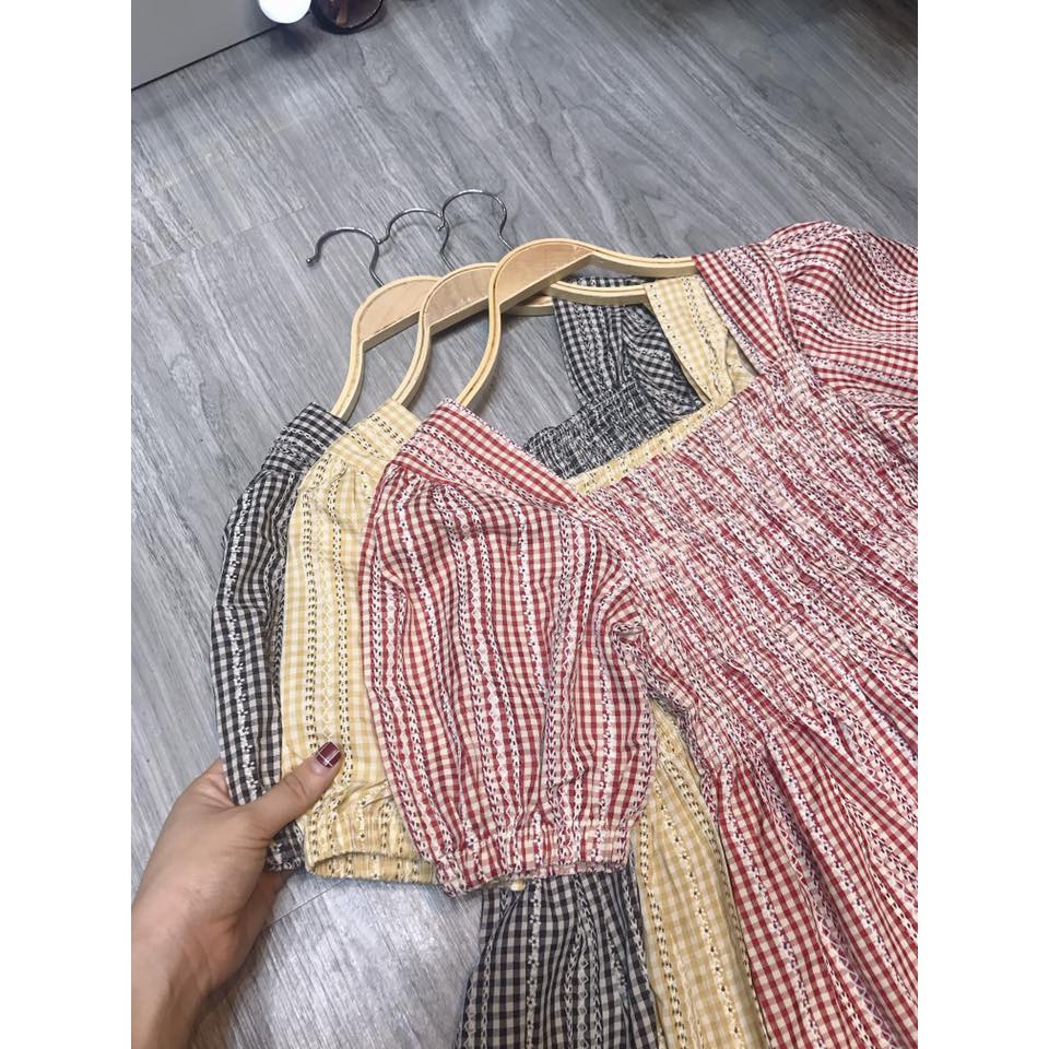 Áo kẻ Babydoll hoa tay bồng (kèm ảnh thật )