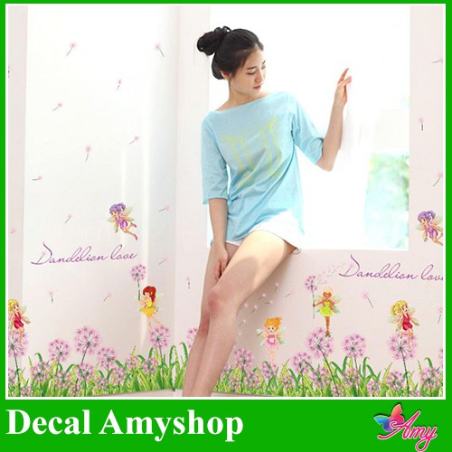 Decal dán tường Chân tường bồ công anh hồng 2 - PVC vinyl - DCT033