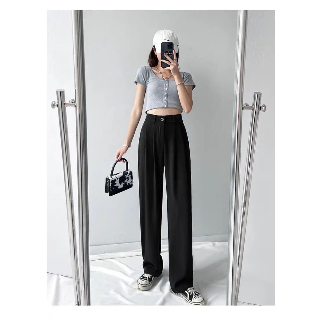 Quần Ống Rộng Suông Cạp Cao, Khóa Cúc Trước Tôn Dáng (có ảnh thật) hot trend 2021 | BigBuy360 - bigbuy360.vn