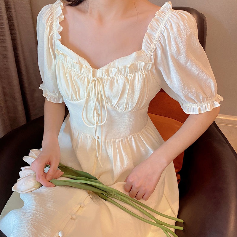 Đầm Công Chúa Tay Phồng Cột Dây Eo Phong Cách Ngọt Ngào Thời Trang Mùa Hè Hàng Mới