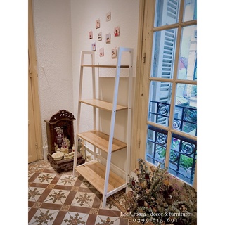 Kệ Gỗ Decor Cao Cấp Hình Thang 4 Tầng - Size L - Màu Gỗ Tự Nhiên Phối Chân Trắng