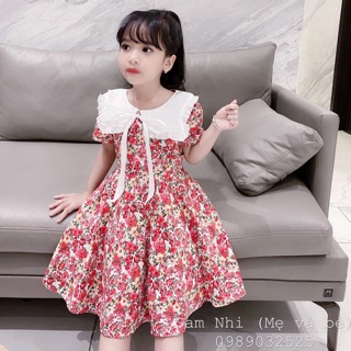 Váy hoa nhí cổ nơ size 10-30kg