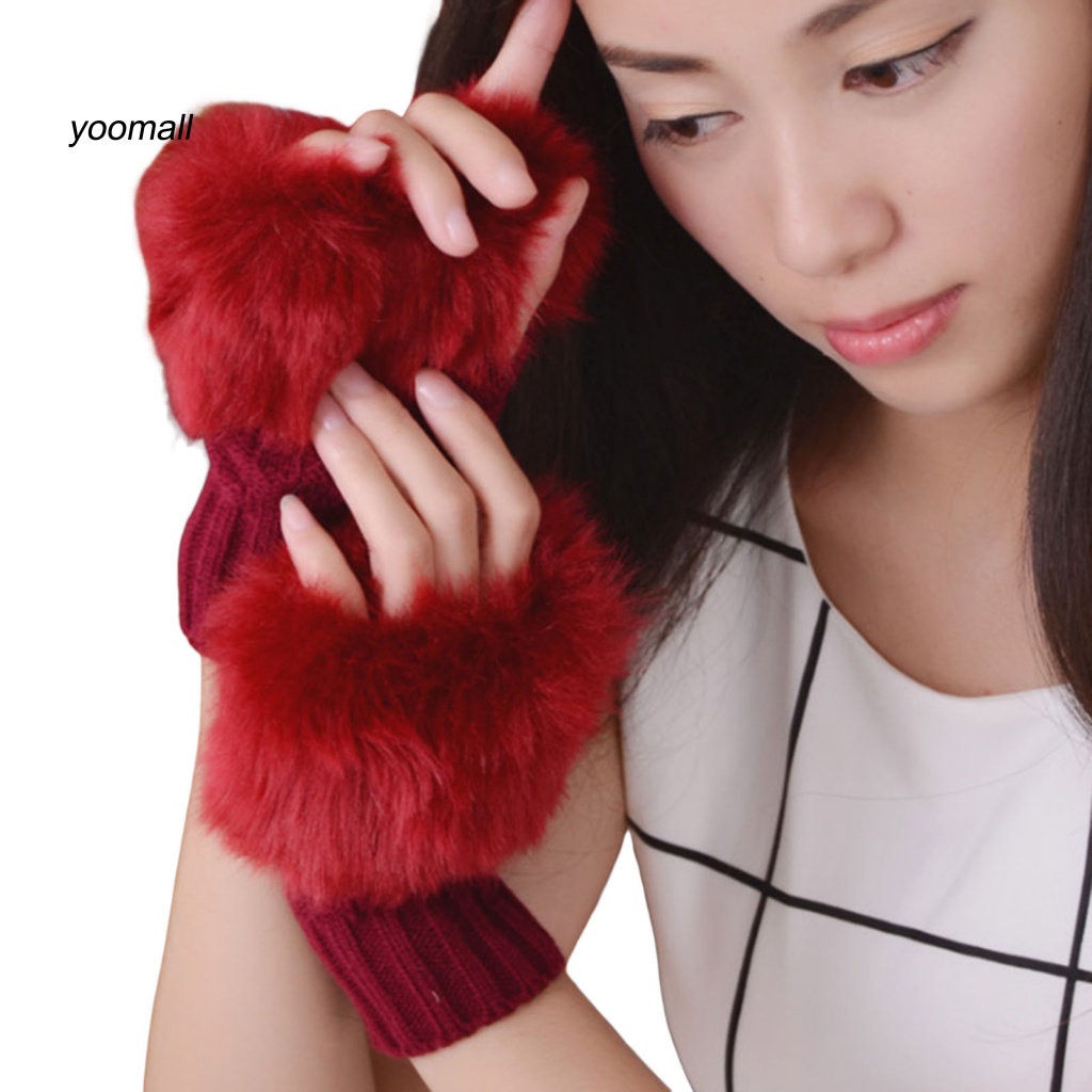 Set 1 Đôi Găng Tay Hở Ngón Giữ Ấm Mùa Đông Cho Nữ