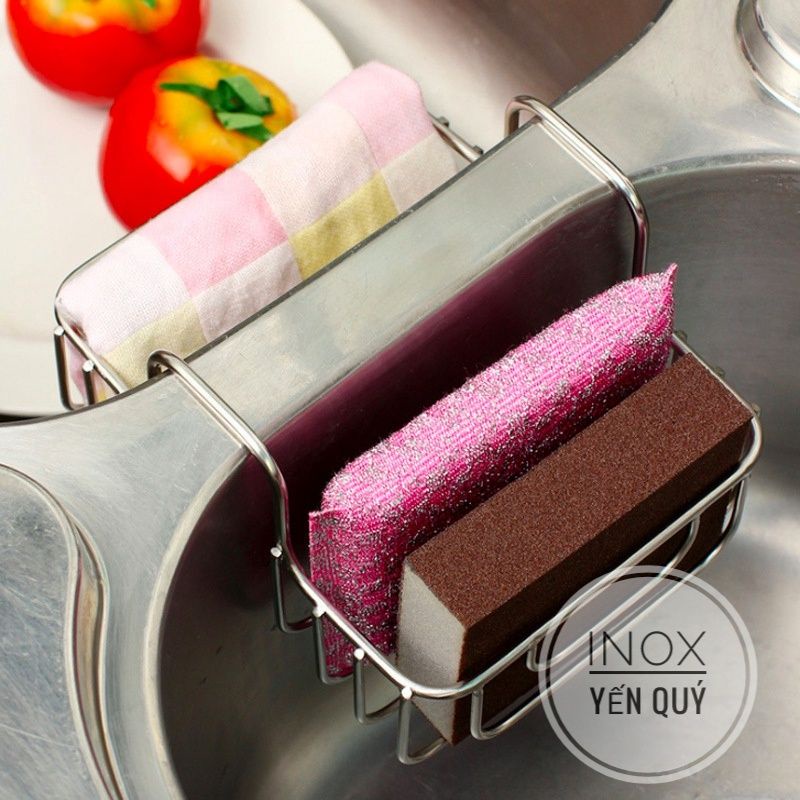 INOX 304 Giá để bọt biển đôi gài giữa 2 thành chậu