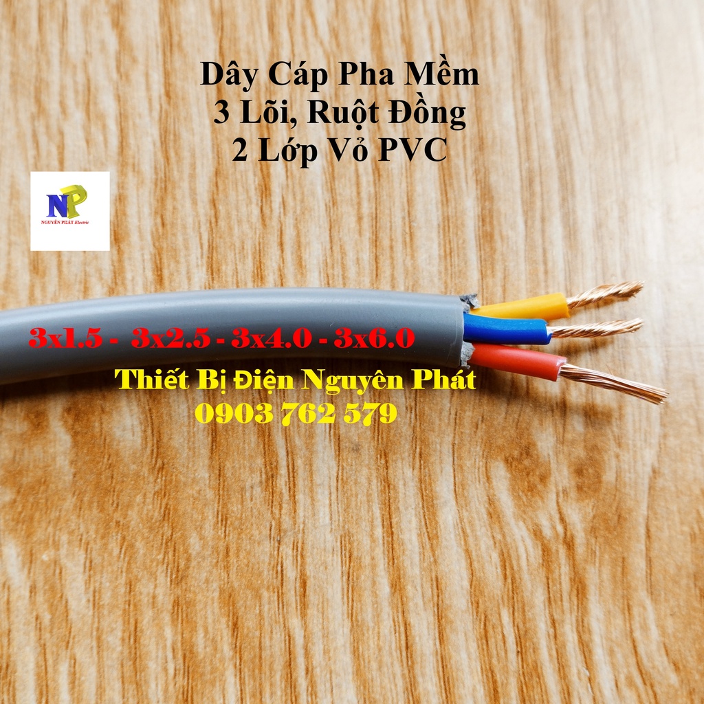 Dây Cáp Điện 3 Pha Lõi  - Giá Bán Lẻ 01 Mét Dây Pha Tròn Xám 2 Lớp Vỏ Bọc PVC