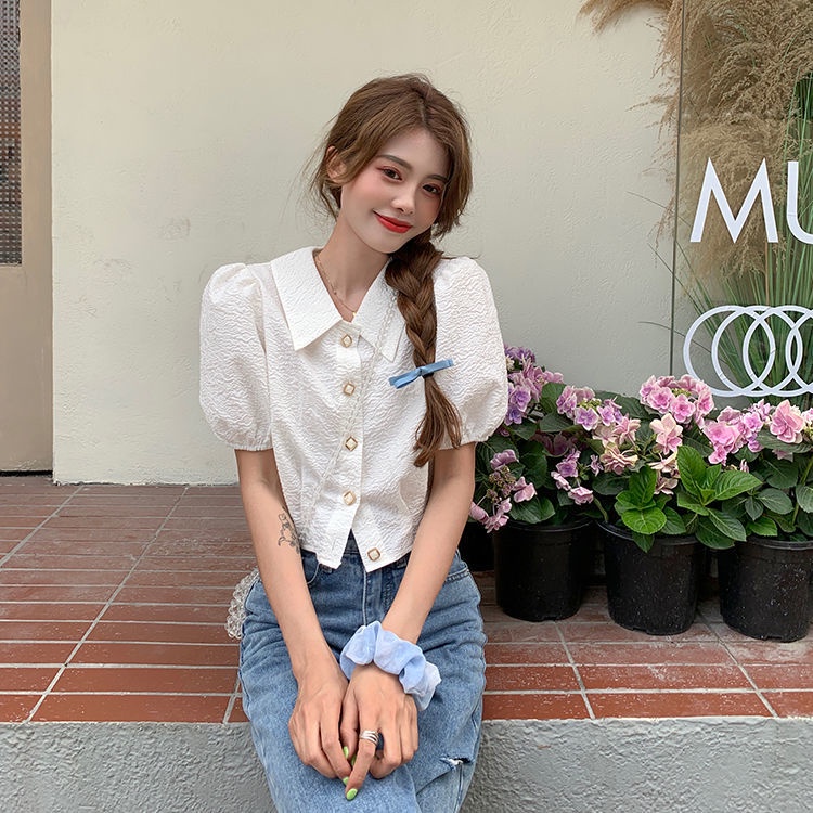 Áo Kiểu Tay Phồng Ngắn Phong Cách Pháp Thời Trang Mùa Xuân 2022 Cho Nữ