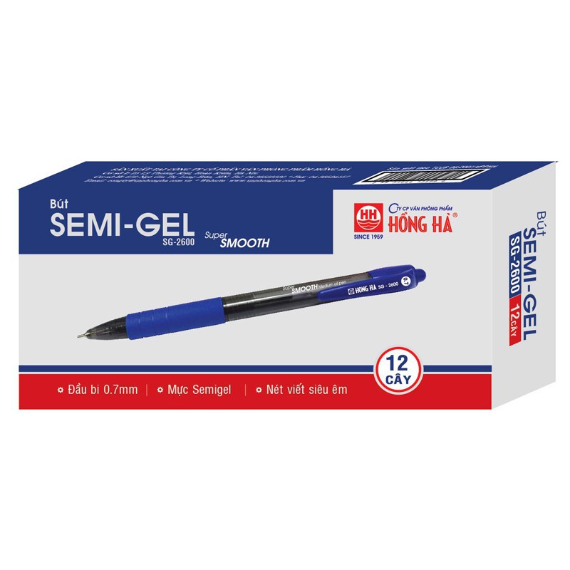 Hộp 12 Cây Bút Bi Hồng Hà Semi Gel SG2600 Super Smooth ,Viết trơn đều mực