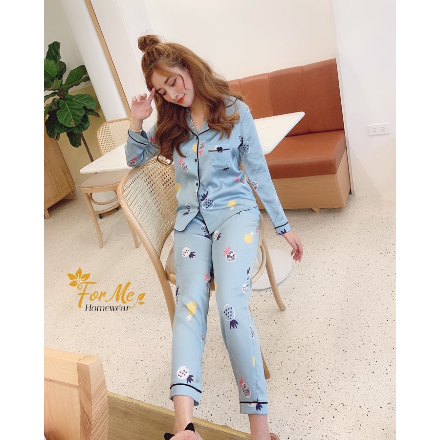 Bộ đồ ngủ, mặc nhà chất Lụa Hàn Châu cao cấp DÀI TAY DỨA 04 ,forme pijama