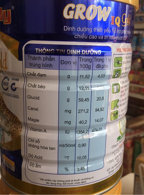 Sữa Andy Grow IQ Gold tăng chiều và phát triển trí não (900g)