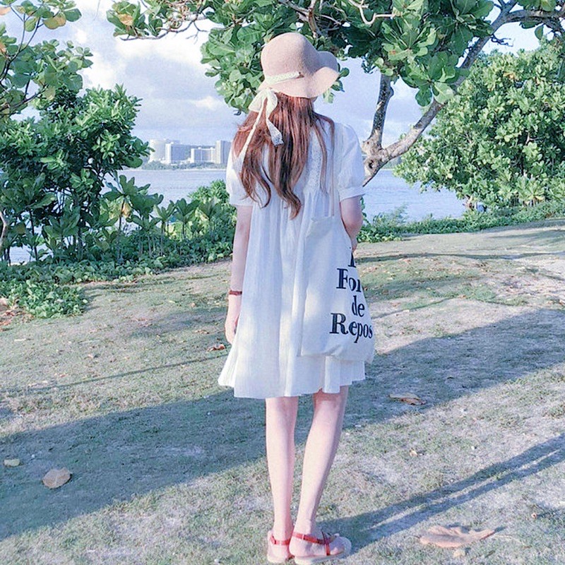 Babydoll trắng cổ vuông viền ren (kèm hình thật)