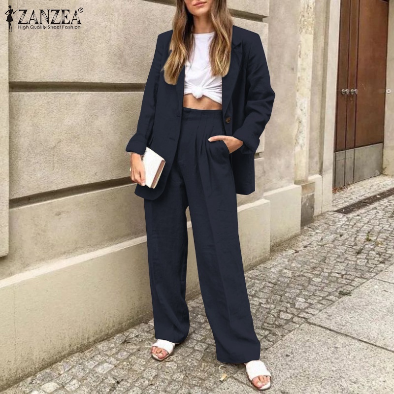 Set áo khoác blazer + quần dài ống rộng Zanzea thời trang thanh lịch cho nữ