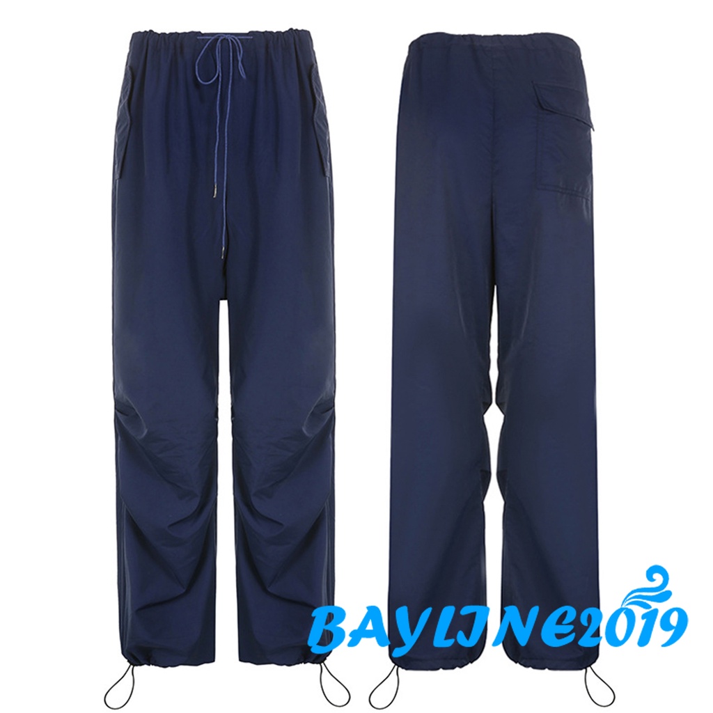 Quần ống rộng Lưng Thun Phối Dây Rút Co Giãn Màu Trơn Phong Cách Đường Phố Y2K Dành Cho Nữ