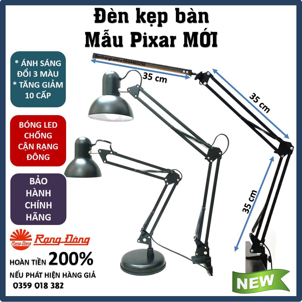 Đèn bàn học làm việc đọc sách chống cận kẹp bàn Pixar, bóng LED đổi màu Rạng Đông Điện Quang Chính h