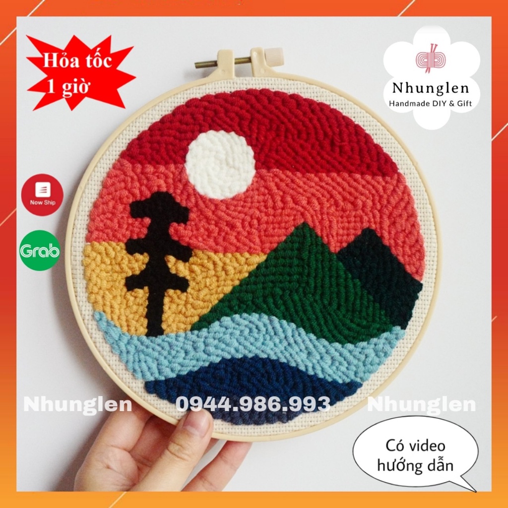 DIY Bộ Thêu Len Xù Núi Rừng Hoàng Hôn- Punch Needle Decor -  Qùa Tặng Handmade Ý Nghĩa