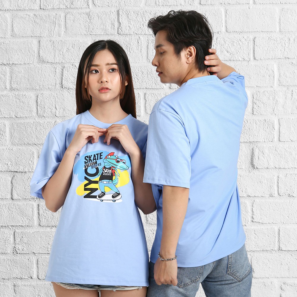 Áo thun tay lỡ phong cách unisex cổ tròn cho nam nữ in hình Cá Sấu Xanh đẹp T8