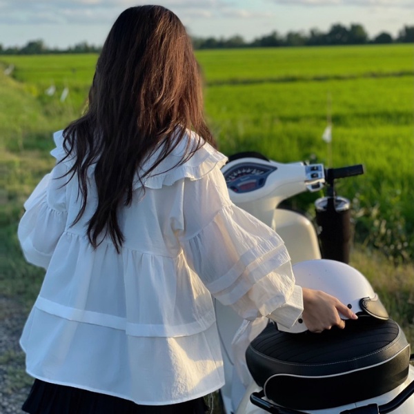 Áo kiểu babydoll tay phồng MS28 MÀU TRẮNG