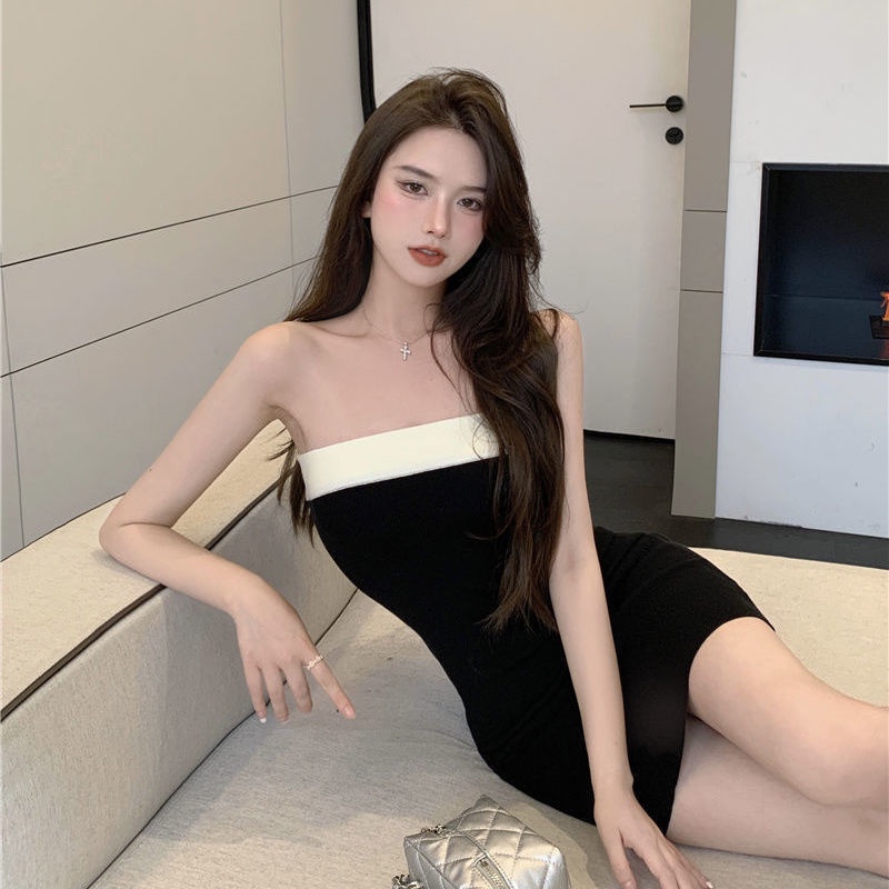 Váy bó dệt kim sexy không tay co giãn Quần áo thời trang nữ đa năng