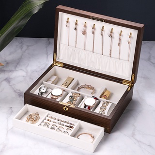  Hộp Đựng Trang Sức Bằng Gỗ Hai Tầng Cỡ Lớn Có Khóa Tiện Dụng 