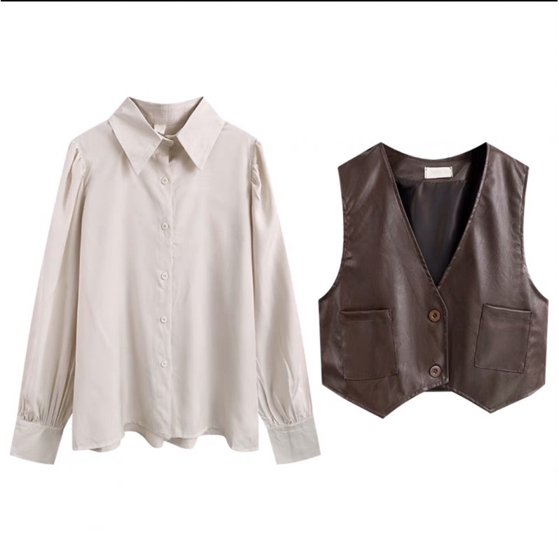 Áo gile da croptop áo khoác nữ phong cách độc lạ áo sơ mi dài tay hàn quốc