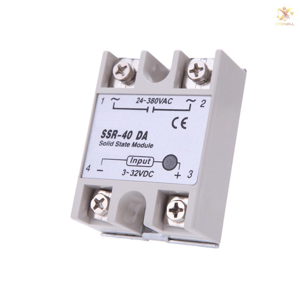 E&T 24V-380V 40A SSR-40 DA Solid State Relay Module for PID Temperature Controller 3-32V DC To AC