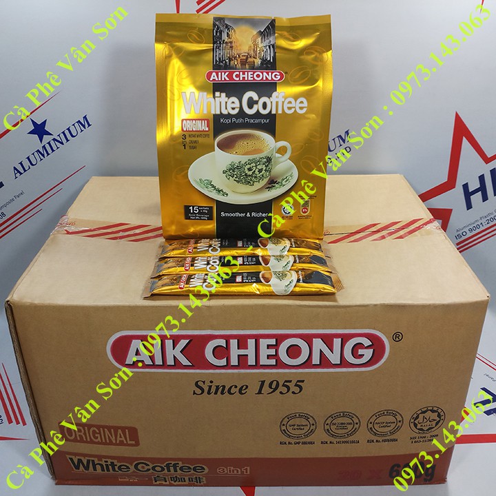 Thùng Cà phê trắng vị Truyền Thống (Original) Aik Cheong 20 bịch 600g (15 gói dài * 40g)