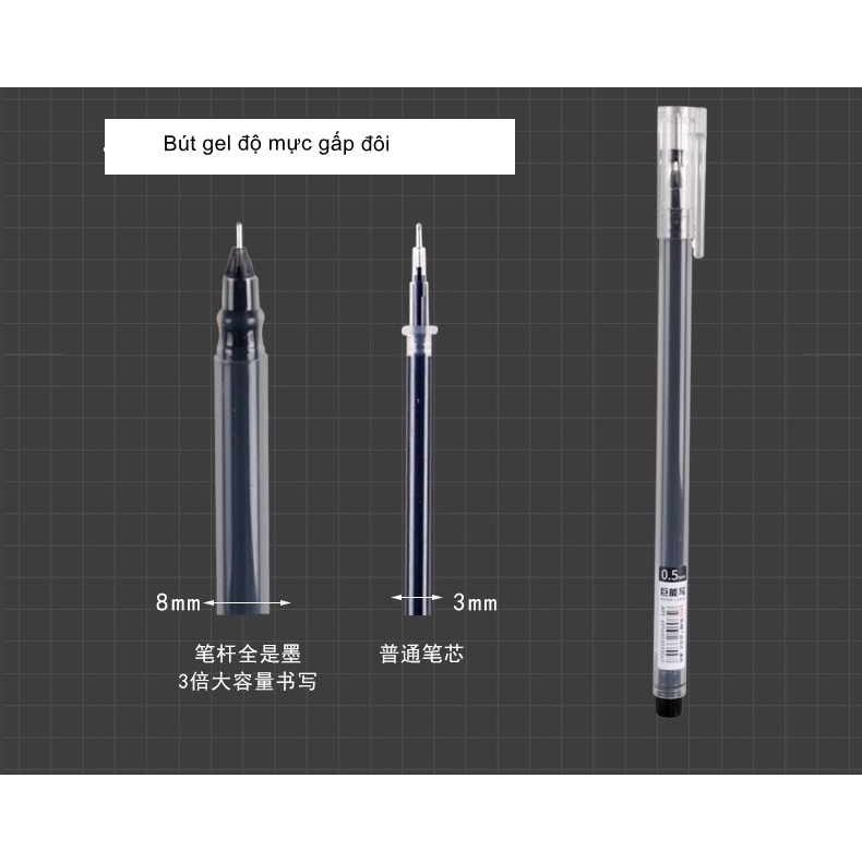 Bút Gel Ngòi 0.5mm gấp đôi mực trơn trượt viết đẹp đậm nét