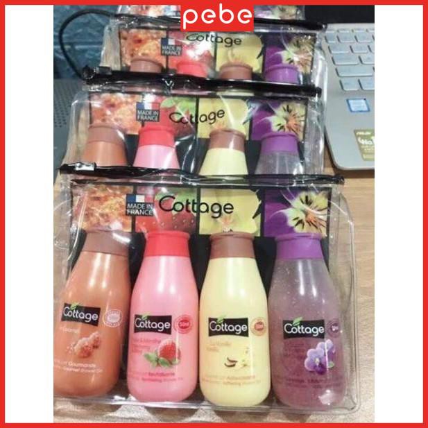 Set 4 Chai Sữa Tắm Mini Cottage Shower Gel And Bath Milk (50ml x 4)