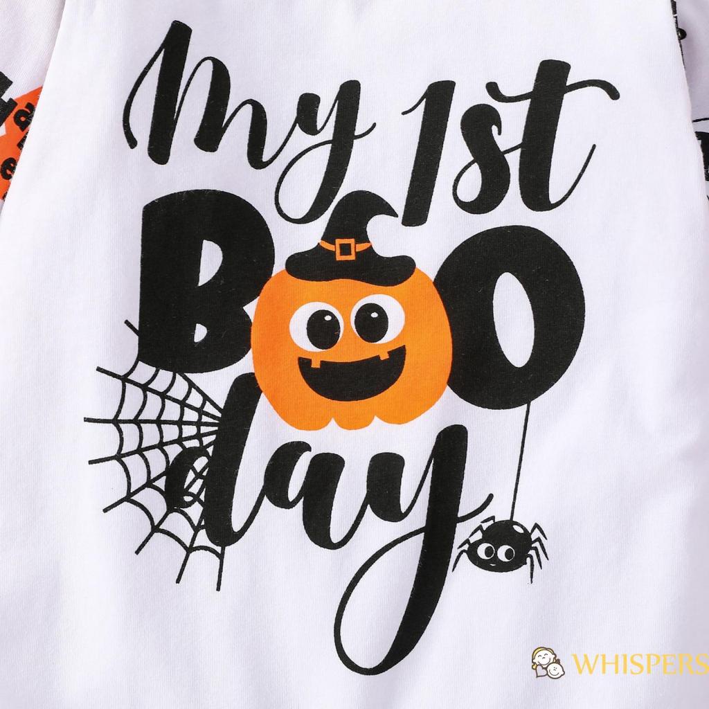 Áo Liền Quần Dài Tay Cổ Tròn Kèm Nón Họa Tiết Hoạt Hình Phong Cách Halloween Cho Bé