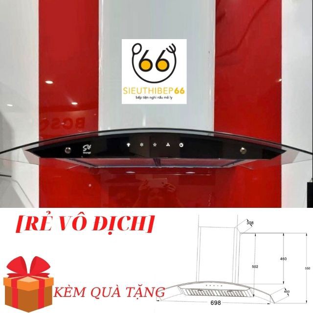 Máy Hút Mùi Treo Tường Kính Cong  Smaragd Erawill, Tích Hợp 2 Đèn Led Tinh Tế, Khử Mùi Nhà Bếp Hiệu Quả