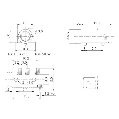 Set 20 ổ cắm tai nghe PJ-320D PJ-320 3+1 pin 3.5mm SMD chuyên dụng