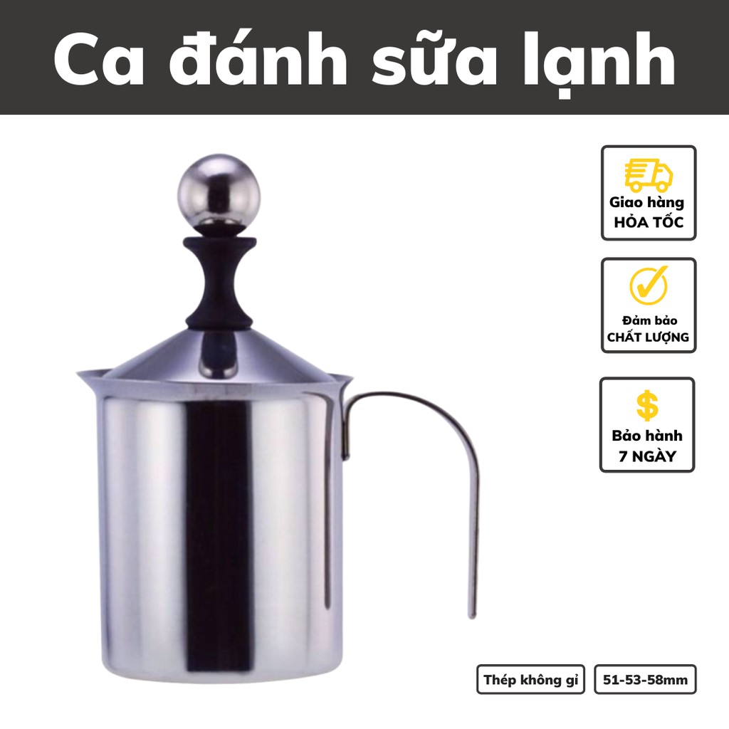 Ca đánh sữa lạnh Inox 304 Có Nắp cao cấp dung tích 400-800ml pha cappuccino đổ hình Art Latte cà phê Espresso tạo bọt