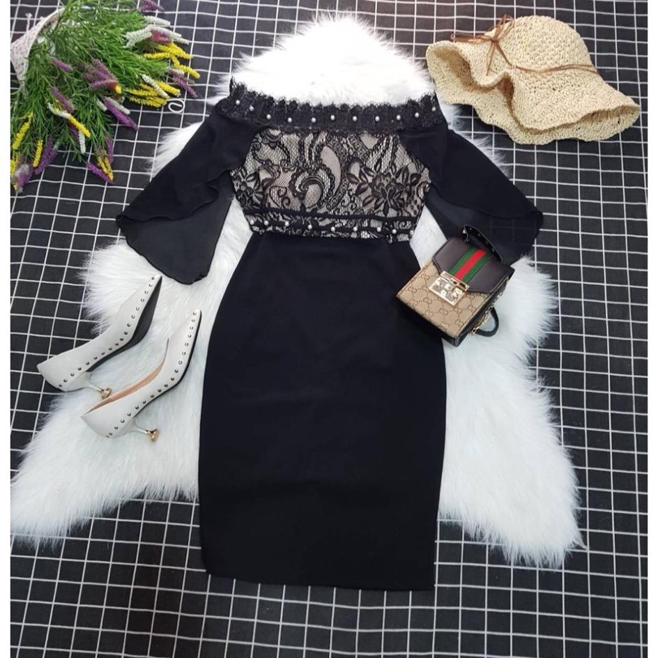 ঔৣ ĐẦM BODY TRỄ VAI PHỐI REN KẾT HẠT D1977175 ঔৣ