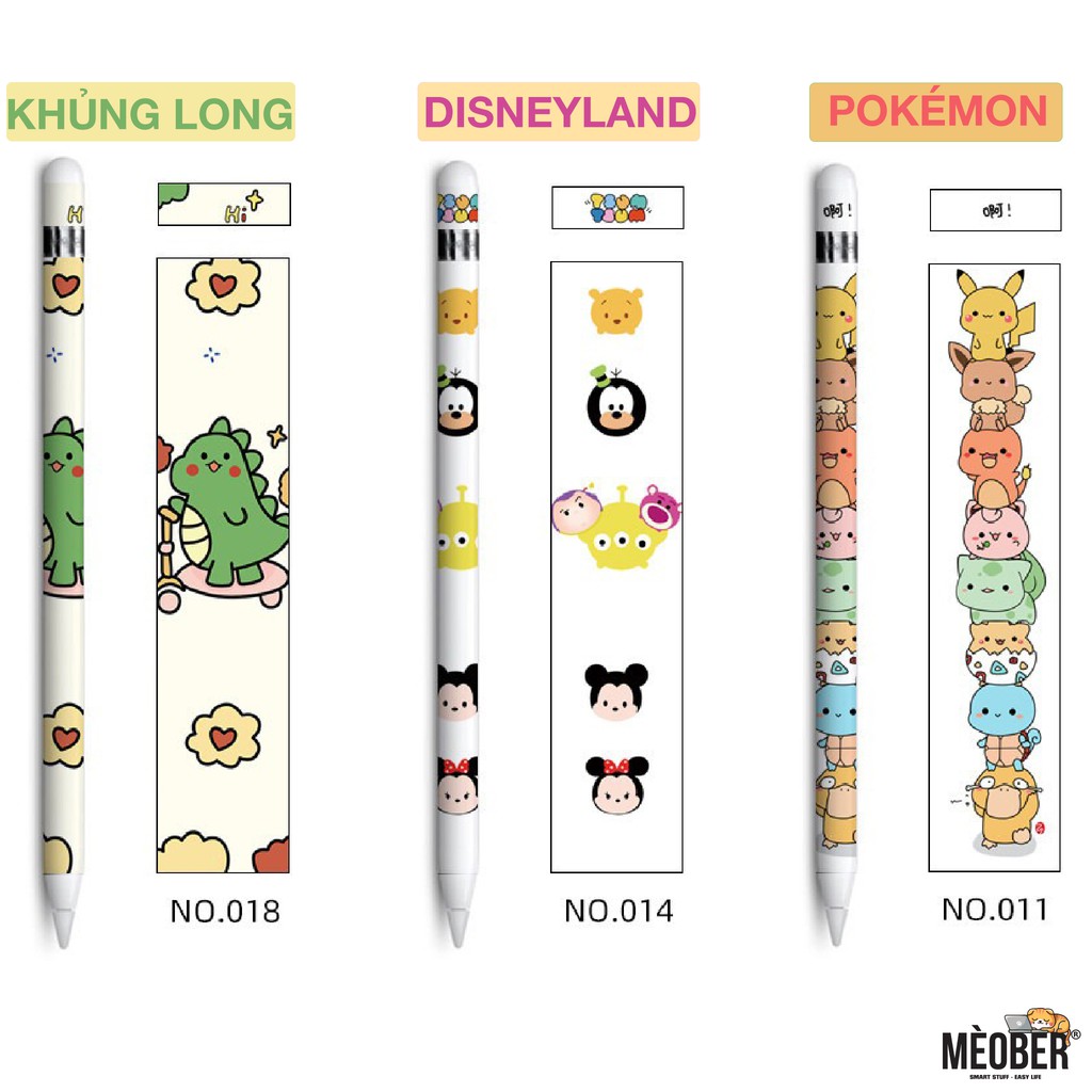 Miếng dán decal cute bảo vệ bút Apple Pencil 1 / 2 &amp; Stylus Gen2 - Chống trầy, kháng nước, hạn chế bám mồ hôi