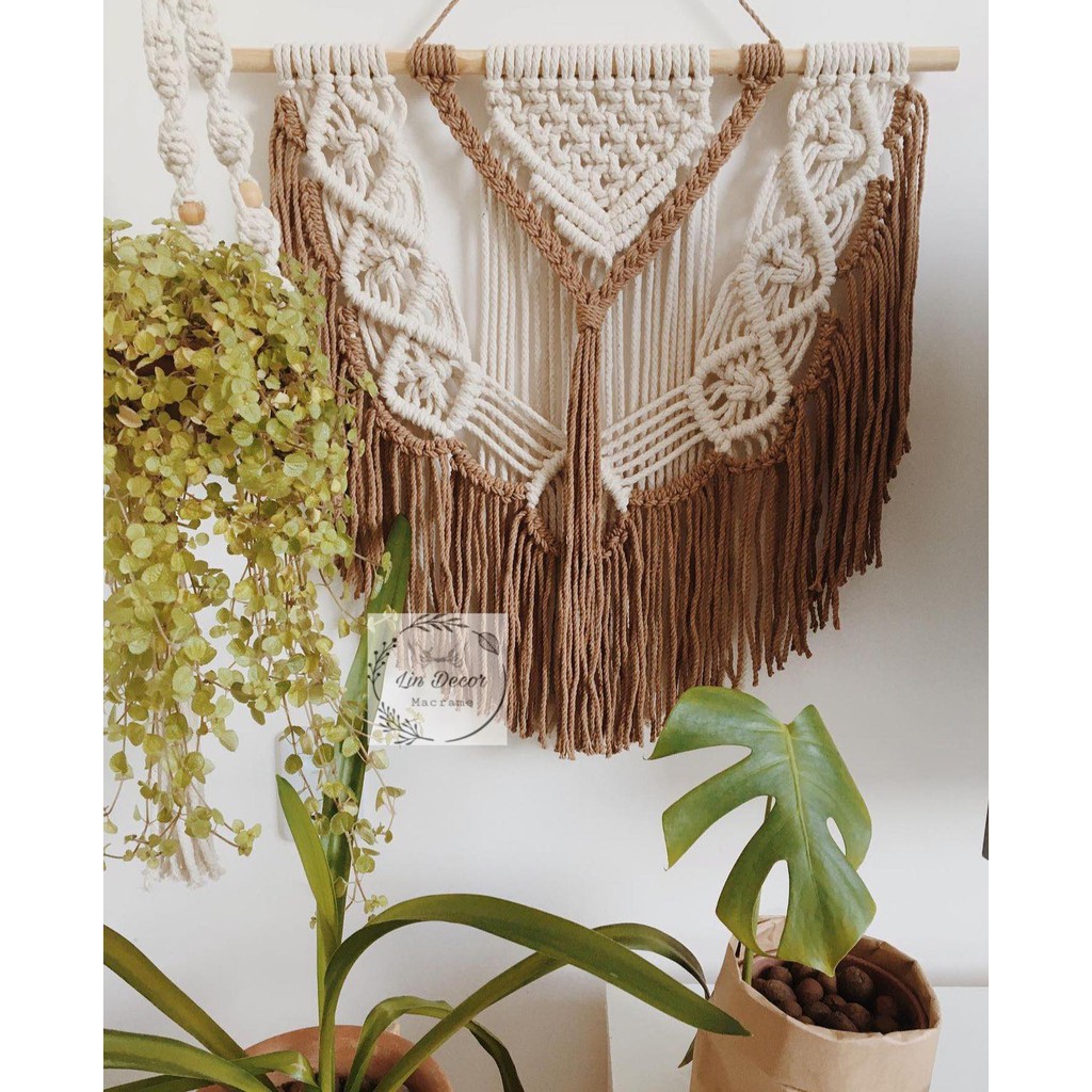 Macrame Treo Tường Màu Trắng Mix Nâu Tây Trang Trí Decor Nhà Cửa,Homestay,Phòng Khách...
