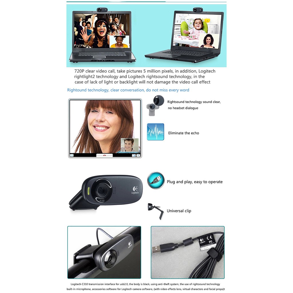 Webcam Logitech C310 Hd 720p Tích Hợp Micro Và Đèn Chiếu Sáng | BigBuy360 - bigbuy360.vn