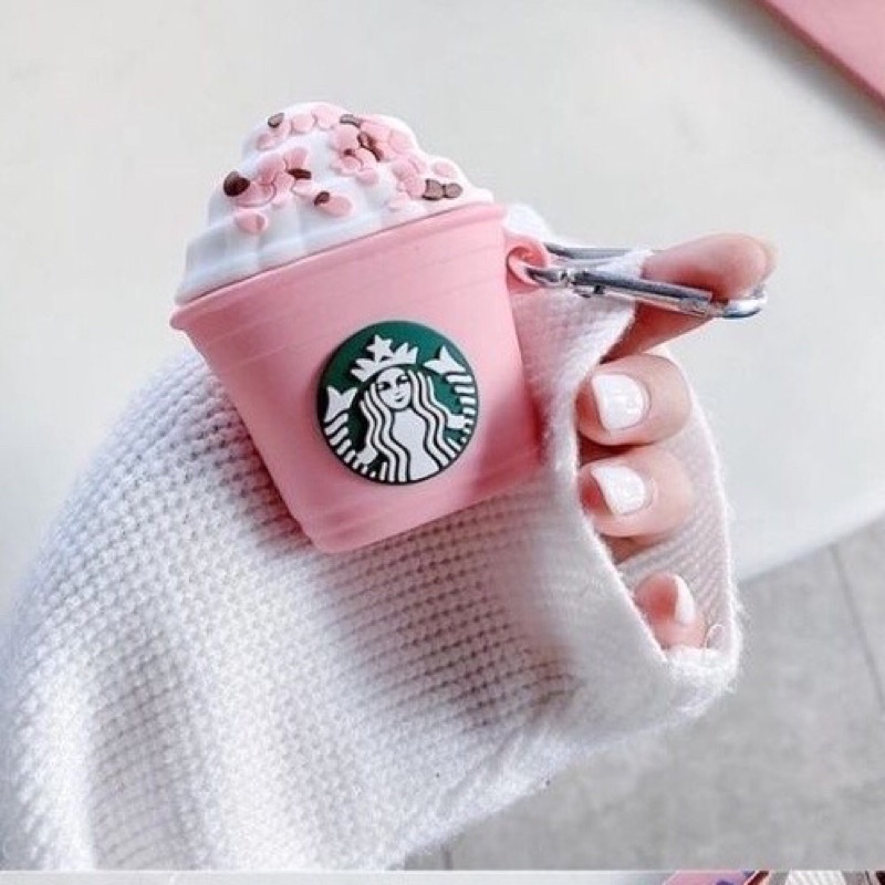 ⚡ Tặng kèm móc ⚡ Case bao airpod silicon 1 2 Pro 3 Starbucks pink Coffee - Vỏ bọc đựng tai nghe không dây i12...AirPods