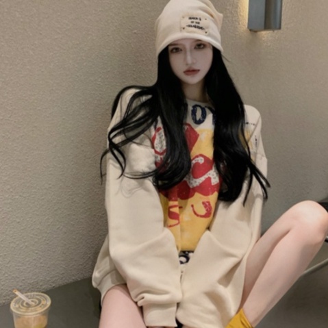 Áo Sweater Cổ Tròn Dáng Rộng In Họa Tiết Graffiti Phong Cách Hàn Quốc | WebRaoVat - webraovat.net.vn