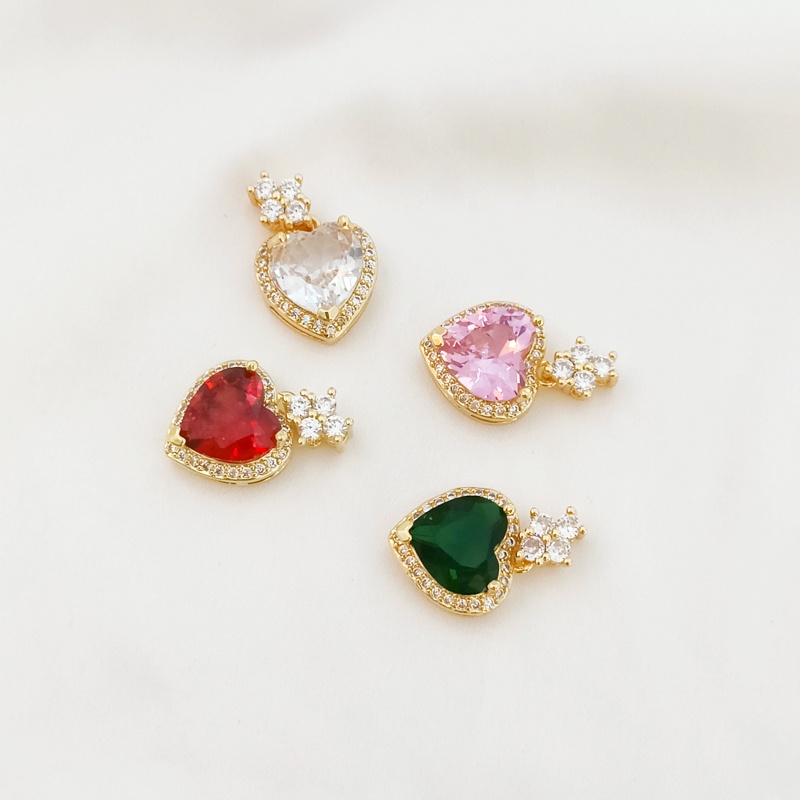 Mặt Dây Chuyền Hình Trái Tim Mạ Vàng 18K Đính Đá Zircon DIY