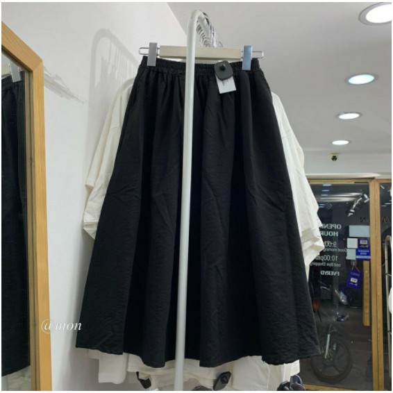 Chân váy dài dáng xòe ulzzang, chân váy đũi cạp chun phong cách Hàn Quốc | BigBuy360 - bigbuy360.vn
