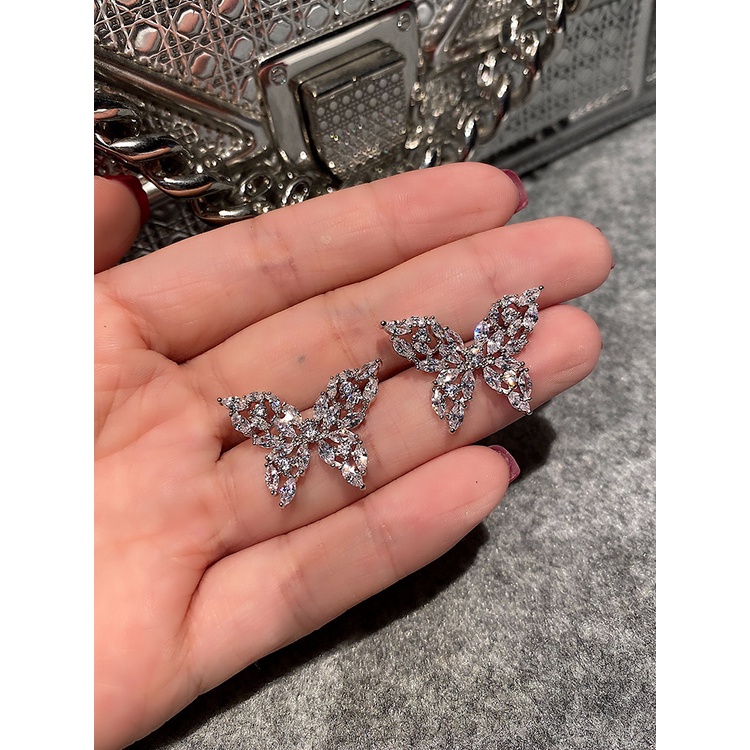 Khuyên Tai Hình Cánh Bướm Rỗng Đơn Giản Phong Cách Ins Moissanite Tinh Tế-JHS4-E