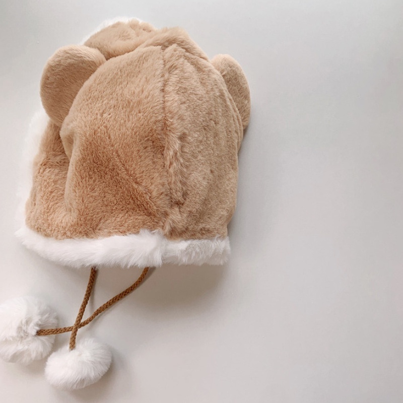 Mũ Beanie Tai Gấu Bông Dày Dặn Giữ Ấm Bảo Vệ Tai Chống Gió Ngoài Trời Cho Bé